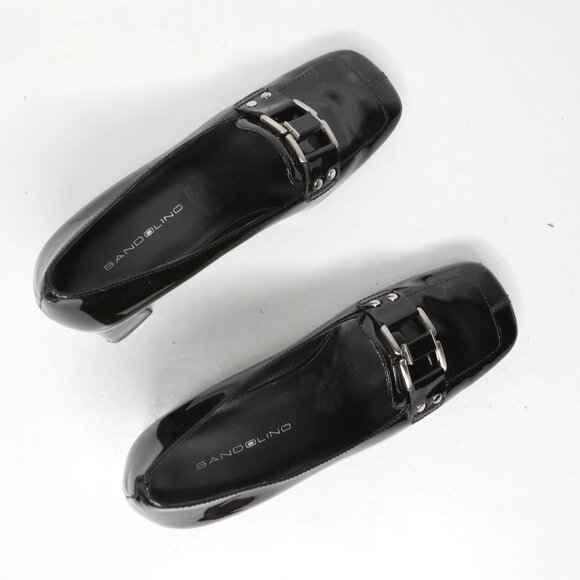 Vintage Bandolino Patent Leather Loafer Pumps Square Toe Chunky Heel Black Gloss - Picture 8 of 11